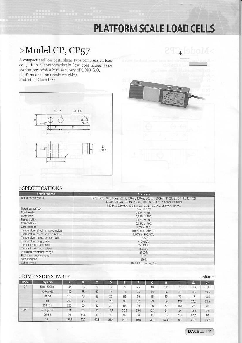 DAcell CP CP57 稱重傳感器技術參數圖