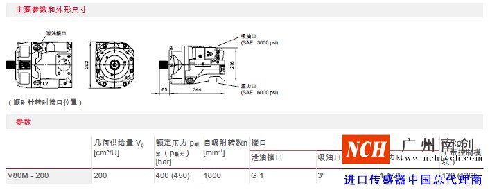 V80M 型變量軸向柱塞泵主要參數(shù)和尺寸